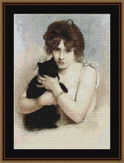 BALLERINA HOLDING BLACK CAT~counted cross stitch pattern #1822~FINE 