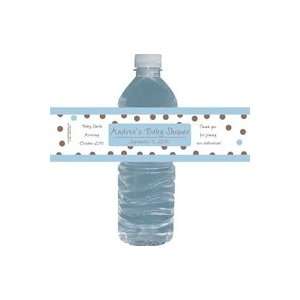   WBBS229B   Blue and Brown Dots Baby Shower Water Bottle Labels: Baby
