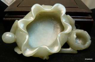 Chinese Nephrite Hetian Jade Lotus Bowl Totem Carving  