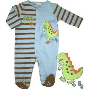Absorba Baby Boy Dinosaur Blue & Brown Stripe Feet Pjs Infant Size 