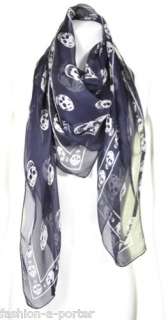   NAVY & WHITE SILK SKULL SCARF CLASSIC COLOURS PERFECT GIFT   