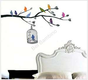 COLOURFUL BIRD CAGE   REMOVABLE WALL STICKER NURSERY  