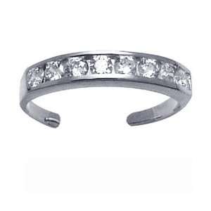  ROUND Channel Set CZ Eternity Band 14K White Gold Toe Ring 