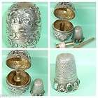 SILVER SEWING ETUI EGG CHATELAINE THIMBLE COTTON REELS NEEDLE/PIN 
