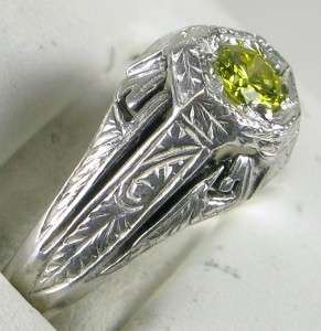   Deco Mens Sterling .33ct Fancy Canary Yellow Diamond Solitaire Ring 4g