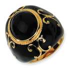 goldia Gold plated Sterling Silver Blk Enamel & Onyx Ring Size 8