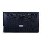 Leatherbay Womens Croc Accordion Wallet in Black/Cognac