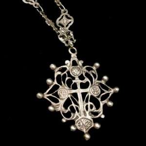 Peruzzi Italy Necklace Vintage Sterling Silver Ornate Chain & Cross 