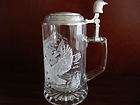 DOMEX STEIN GLASS BEER MUG WITH PEWTER LID   EAGLES GERMANY