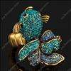Blue rhinestone crystal fish stretch gold ring Jewelry  