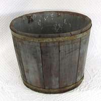 Antique Primitive Coopered Bucket w Iron Straps & Old Blue Paint Mid 