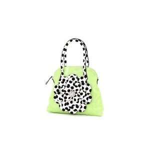 : Green Polka Dot Flower Rhinestone Accent Satchel Purse Hobo Handbag 