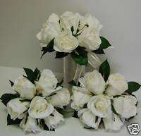Latex white rose wedding bouquets flowers not silk set  