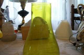 Vtg Yellow Glass Hurricane,Oil,Kerosene Chimney Lamp Shade 8 1/2 Ht 