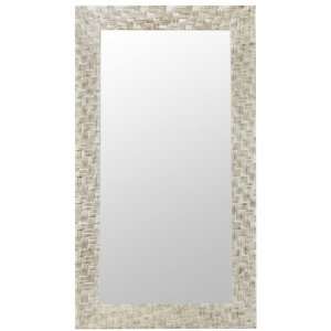  Rectangular Fruitwood Wall Mirror in Distressed Off White 