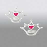 Disney Sterling Silver Princess Tiara Earrings with Enamel Heart 