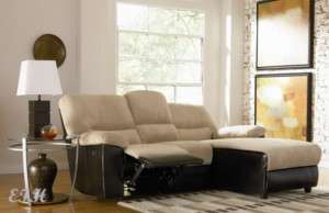 ASHTON BROWN BYCAST LEATHER & TAN RECLINER SOFA CHAISE  
