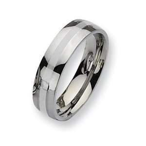  Stainless Steel Silver Inlay 6mm Polished Band SR37 6.5 