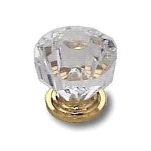 Diamond Cut Small Crystal Clear Acrylic Knob Gold Plated Base   1 3/8 