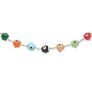    Sterling Silver Multicolored Round Evil Eye Necklace: Jewelry