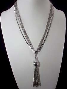 Lot VTG Signed Monet Silver Earrings Tassel Chain Necklace Drop Clipon 