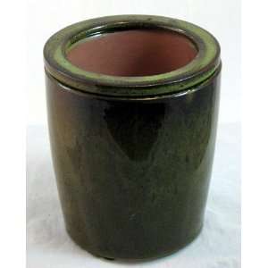  Tall Self Watering Glazed Ceramic Pot  Green   5 x 5.5 