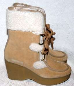   Tommy Girl Tan Suede Shoes Boots Winter Ankle faux Fur Trim 5  