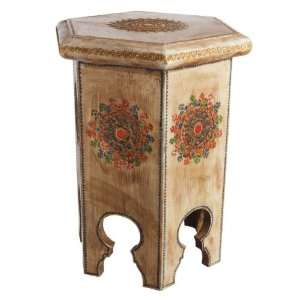  16 Distressed Wheat Hand Painted Wooden Henna Stool: Home 