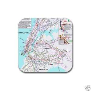 New York City Subway Map Square Rubber Coasters  