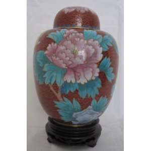  6 1/2 Beijing Cloisonne Cremation Urn China Brown with 