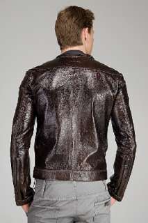 Diesel Black Gold Julivo Dark Brown Patent Leather Jacket for men 