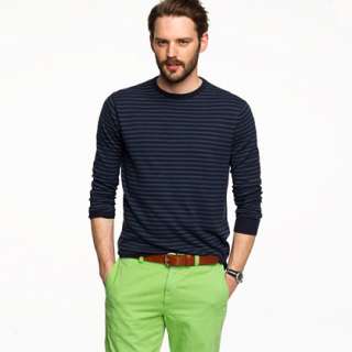 Cotton cashmere crewneck sweater in navy stripe   cotton cashmere 