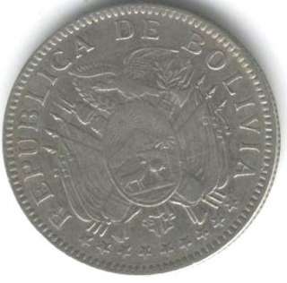 BOLIVIA COIN 50 CENTAVOS 1909 H KM 177 XF   