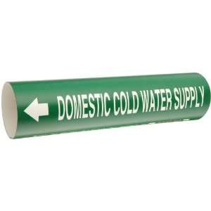   White On Green Color Pipe Marker Legend Domestic Cold Water Supply