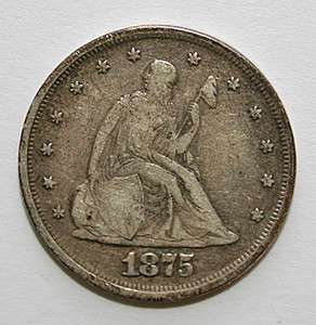 1875 SEATED LIBERTY 20 CENT PIECE FINE CONDITION  