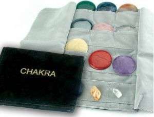 Large Chakra Palm Stones/ Discs,Quartz Point and pouch  