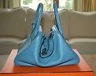 HERMES LINDY 30 HANDBAG BLUE JEAN CLEMENCE *AUTHENTIC* WITH RECEIPT