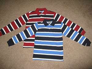   Hilfiger Boy L Sleeve Striped Rugby Polo Shirt Size S M 8 10 12 14