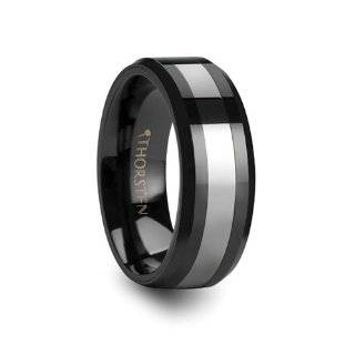 PHOENIX Black Ceramic Ring with Beveled Edges and Tungsten Inlay   8mm 
