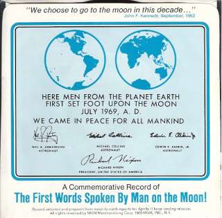 NASA First Man On The Moon 45 Record RPM Hugh Downs  
