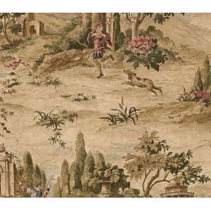  Green and Gold Scenic Toile Wallpaper