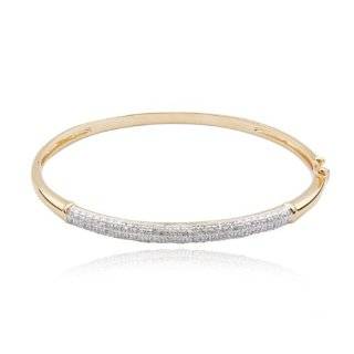 18k Yellow Gold Plated Sterling Silver Genuine Diamond Accent Bangle 