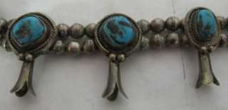   1920 ZUNI TURQUOISE AND STERLING SQUASH BLOSSOM NECKLESS  
