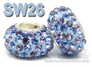 Clear Swarovski Crystal Beads Charm 925 Sterling Silver  
