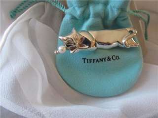 Vtg.Tiffany & Co.1984 Cat Pearl Sterling Silver Brooch  