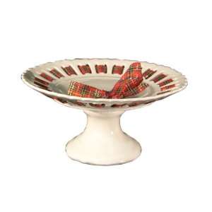 RIBBON HOLIDAY PLAID 10 FOOTED CAKE STAND:  Kitchen 