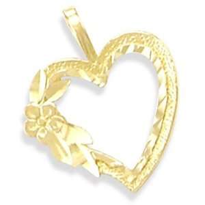    14K Yellow Gold Heart Flower Rose Charm Pendant Elegant: Jewelry