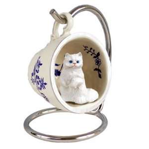  White Persian Red Holiday Tea Cup Cat Ornament: Home 