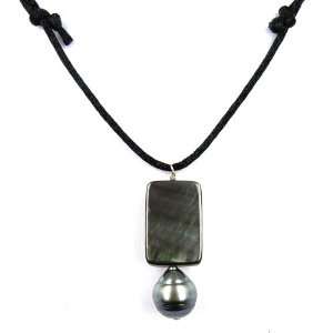  and Tahitian Drop Pendant with Adjustable Black Nylon Cord: Jewelry