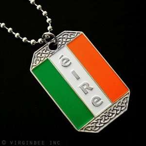IRELAND FLAG IRISH PENDANT EIRE DOG TAG BALL CHAIN NECKLACE NICKEL 